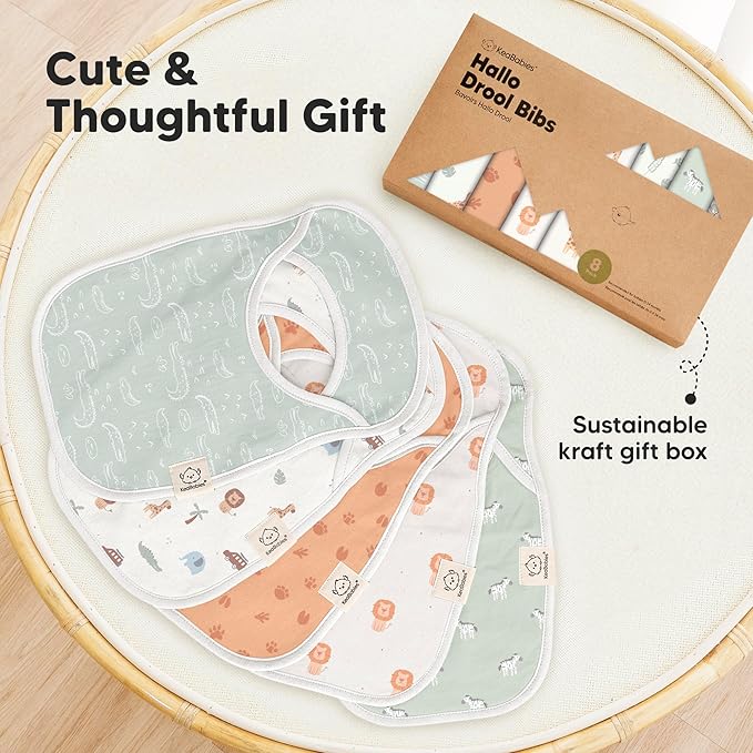 8-Pack Baby Bibs for Boys, Girls - Pullover Bibs for Drooling Teething Baby Girl & Boy Toddler, Newborn, Soft & Absorbent, Cute Colors, Large Torso Coverage Keep Infant Clean & Dry (Wilderness)