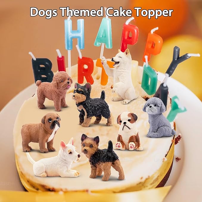 12PCS Dog Figurines, Realistic Plastic Puppy Figurines, Hand Painted Emulational Tiny Dogs Animals Toy, Dog Cake Topper Easter Egg Birthday Gift for Kids and Toddlers