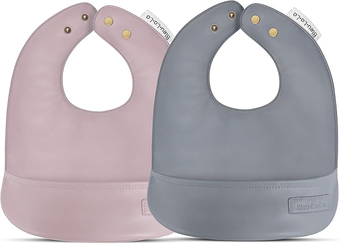 Vegan Leather Easy Clean Baby Bibs with Practical Pocket and Snaps - Great for Feeding and Teething Infants 0-12 Months