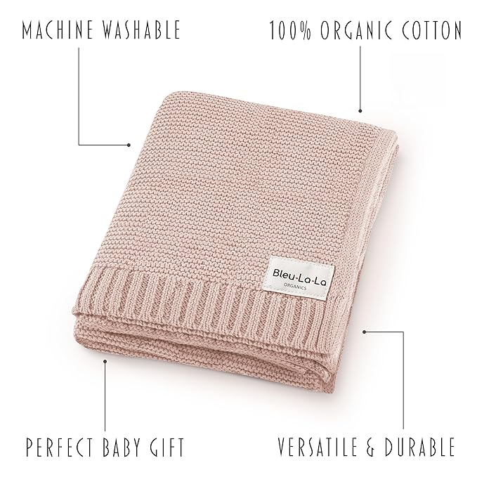 Heritage Knit Organic Receiving Swaddle Blanket for Girls - 100% Luxury Organic Cotton Soft Knit Warm Cozy Cuddle Blanket for Newborns Infants & Toddlers (0-2Yrs - Blush Pink)