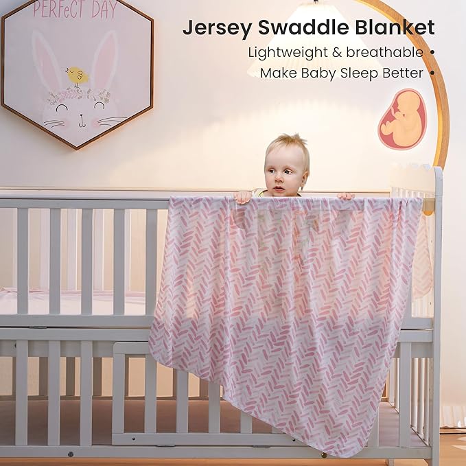 Jersey Swaddle Blanket, Ultra Soft Stretchy Receiving Blanket, Newborn Swaddle Wrap for Boys & Girls, 40 x 30 inches, 2 Pcs, Pink