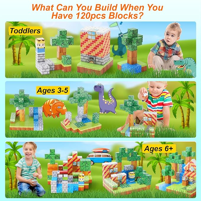 120PCS 1Inch Magnetic Blocks,Magnetic Building Blocks Toddler Toys for Kids 3+ STEM Buildable Sensory Toys for Toddlers Gifts for Christmas 3-5 6-8 Years Old Girls Boys