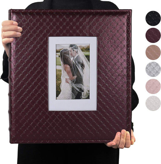 RECUTMS Photo Album 4x6 600 Photos Black Inner Page Button Grain Leather Big Capacity Pockets Pictures Album Birthday Christmas Photo Albums Wedding Anniversary Holiday Gift (Red Wine)