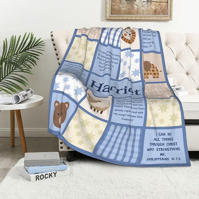 Personalized Baby Blankets with Name Christian Gift for Baby Plush Baptism Blanket Scripture Quote Swaddle Bible Verse Blanket for Newborn Birthday Christmas Christening Godchild Gift