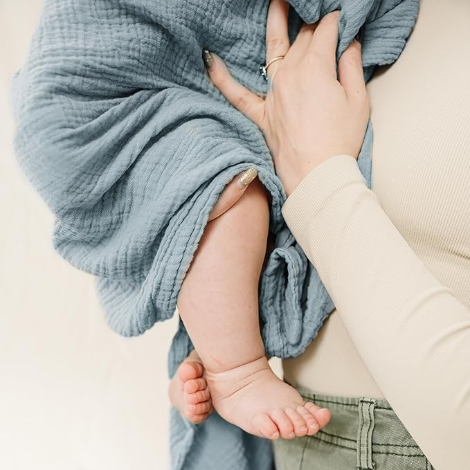 Konssy Muslin Swaddle Blankets for Boys Girls, 2 Pack Receiving Baby Blanket Large 47 x 47 inches, Soft Breathable Swaddling Wrap for Unisex Newborn (Star,Blue)