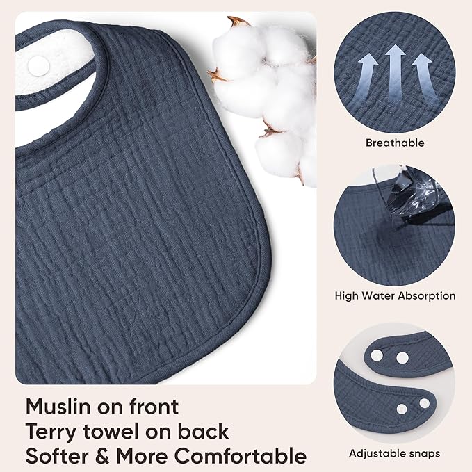 100% Cotton Muslin Baby Bibs 10-Pack Baby Drool Bibs for Unisex Baby Toddlers Infant Newborns Drooling and Teething