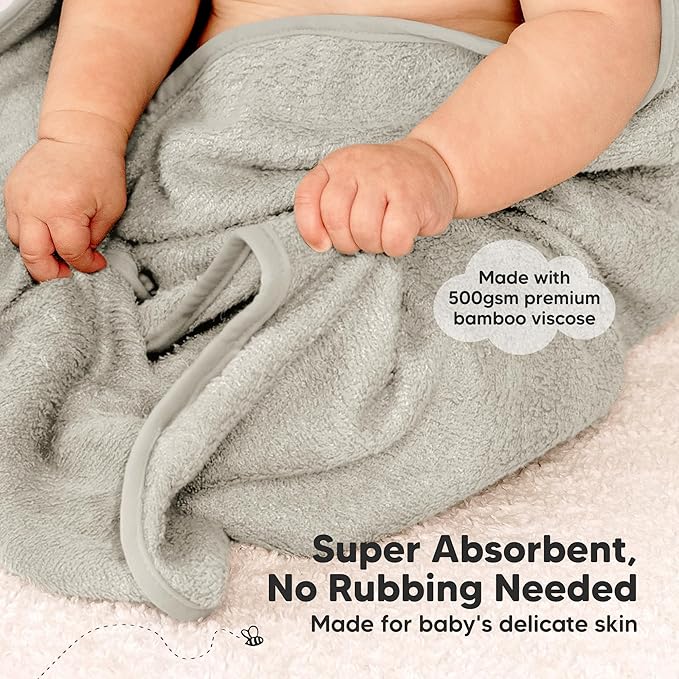 KeaBabies 2-Pack Hooded Baby Towels for Newborn - 30x30 Soft & Absorbent Viscose from Bamboo Baby Bath Towels with Hood for Infant, Toddler,Kids,Boys Girls,Newborn Bath Essentials (Graphite, Petite)