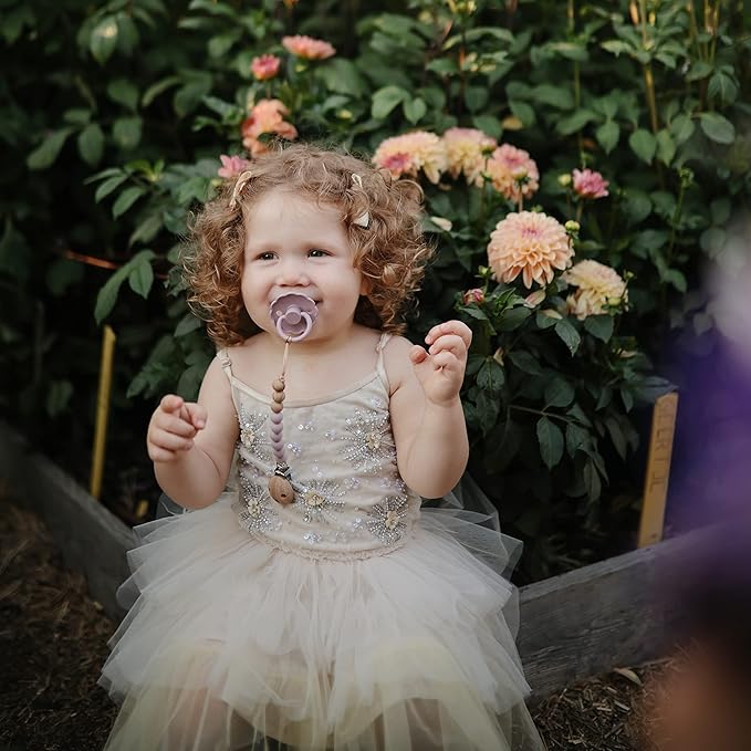 FRIGG Daisy SilkySoft Silicone Baby Pacifier | Made in Denmark | BPA-Free (Baby Pink/Soft Lilac, 0-6 Months)