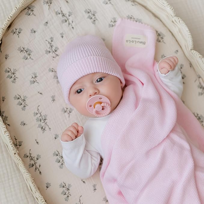 Luladream Pacifier - Natural Rubber Nipple - Soft Teething Handle - for Infants Baby's and Toddlers, 0-18 Months (Blush Pink + Rose Petal)