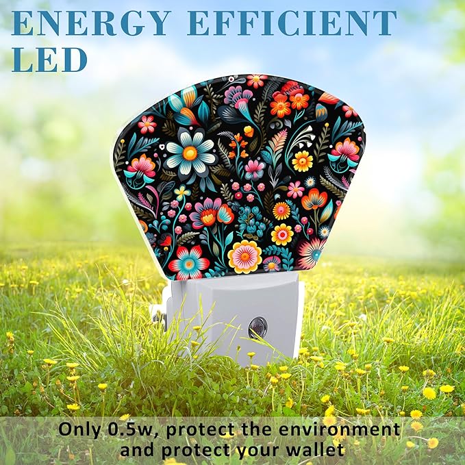 Embroidery Style Flowers Plug in Night Lights, Flowers Nightlight Plug Into Wall Dusk to Dawn Sensor for Kid Girls Boys Women Men Bedroom, Hallway, Kitchen, Bathroom, Stairs Decor