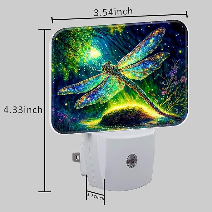 Glowing Dragonfly Plug in Night Lights, Fantastic Enchanted Forest Nightlight Plug Into Wall Dusk to Dawn Sensor for Kid Girls Boys Women Men Bedroom,Hallway,Kitchen,Bathroom,Stairs Decor