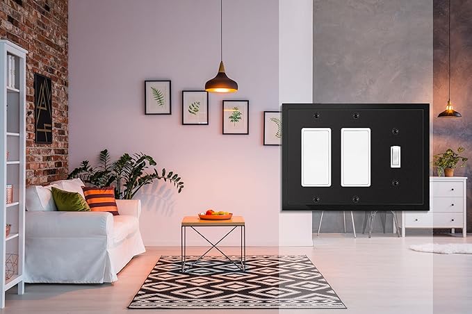 Modern Edge Decorative Wall Plate Switch Plate Outlet Cover, Durable Solid Zinc Alloy (Single Toggle/Double Decorator, Matte Black)