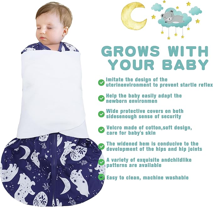 Newborn Sleep Sack Baby Swaddle,3-Way Adjustable Wearable Blanket,100% Rayon Cotton Swaddling Sleeping Bag，TOG 0.5 (Fox & Dinosaurs, 6-12 Months)
