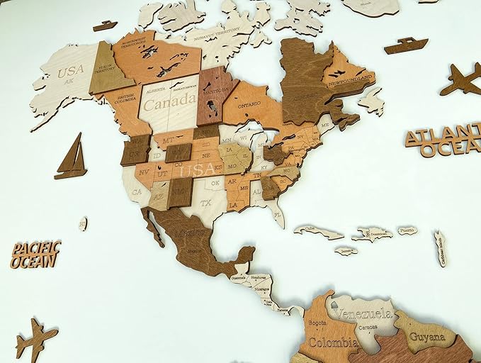 Wooden World Map 3D Art Large Wall Decor - Size (M & L & XL) Any Occasion Gift Idea - Wall Art For Home & Kitchen or Office (CALIFORNIA, 63,00" x 33,46")