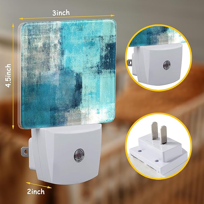 Blue Grey Abstract Modern Painting Night Light Plug into Wall with Dusk to Dawn Sensor Energy Efficient LED Nightlight for Women Girls Boys Room Decor,Hallway,Kitchen,Bathroom,Nursery,Stairs