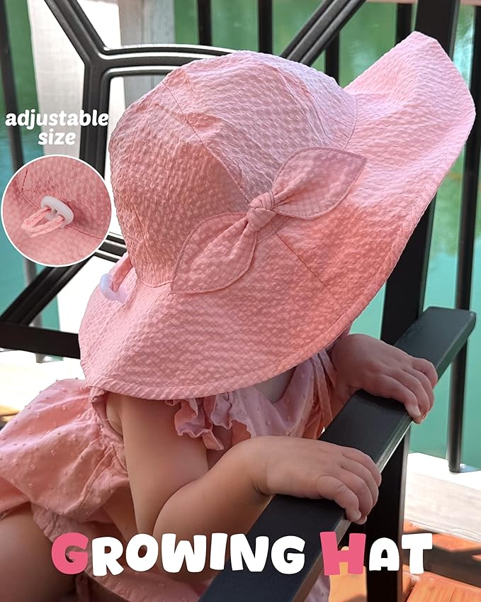 HONGTEYA Baby Sun Hat Toddler Girl Beach Hat Adjustable Outdoor Summer Hat UPF 50+ Sun Protection Wide Brim Infant Kids