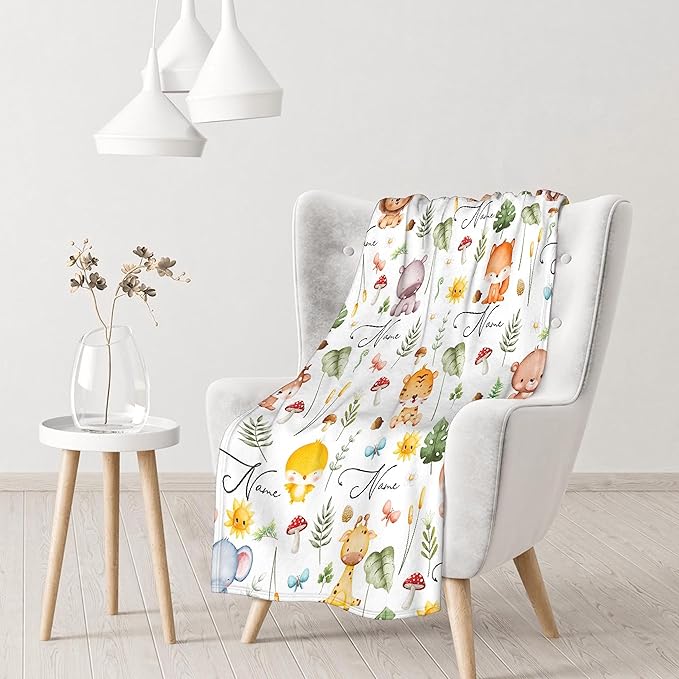 Personalized Custom Baby Blanket for Girls & Boys - Fox Theme with Name - Swaddle Blanket for Toddlers, Infants & Newborns - Nursery Stroller Crib Decor Throw - Birthday Gift