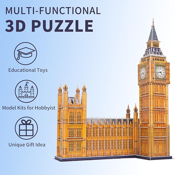 3D Puzzles for Adults & Kids, London Big Ben City Architecture Building Model Kit, 3-D Puzzle DIY Craft Kits STEM Educational Family Assembly Toys Gifts for Boys Girls 10-12-14 Home Decor, 190 Pieces
