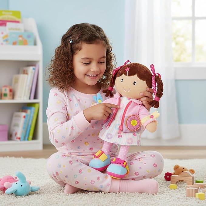 June Garden 15.5" Dressy Friends Daisy - Educational Stuffed Plush Doll for Kids and Toddlers 2 Years and Up - Montessori Buckle Soft Toy