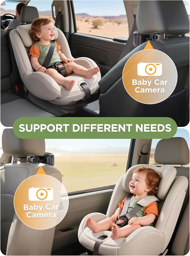 Wireless Baby car Camera - 40 Hours Battery Life& 940mn Night Vision, 4.3'' HD Car Baby Monitor - 1080P Video & 360° Adjustable, Rear Facing Back Seat Camera - Essentials for Newborn Families