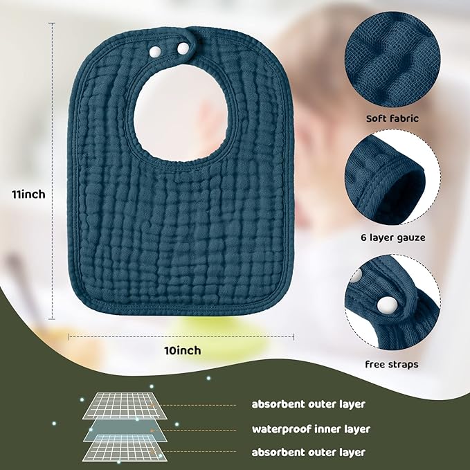 Tallew 8 Pack Muslin Burp Cloths and Baby Bibs for Boy Girl 20" x 10" Cotton Baby Bandana Drool Bibs Muslin Burp Cloths Absorbent Rag for Newborn Toddler Infant Gifts(Light Color)