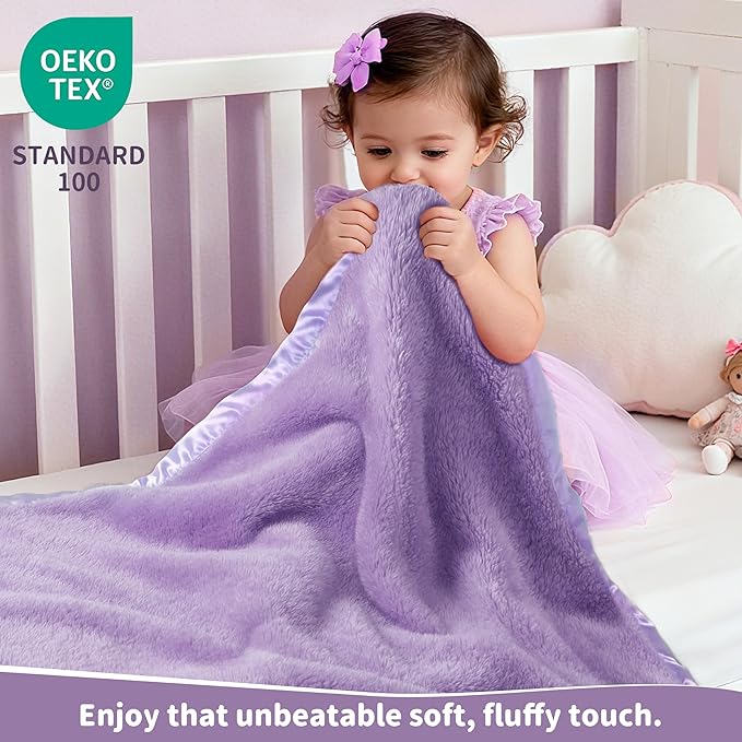 Pro Goleem Fleece Baby Blanket with 2 Inch Satin Trim Soft Plush Blanket for Boys and Girls for Babies Purple 30''x40''