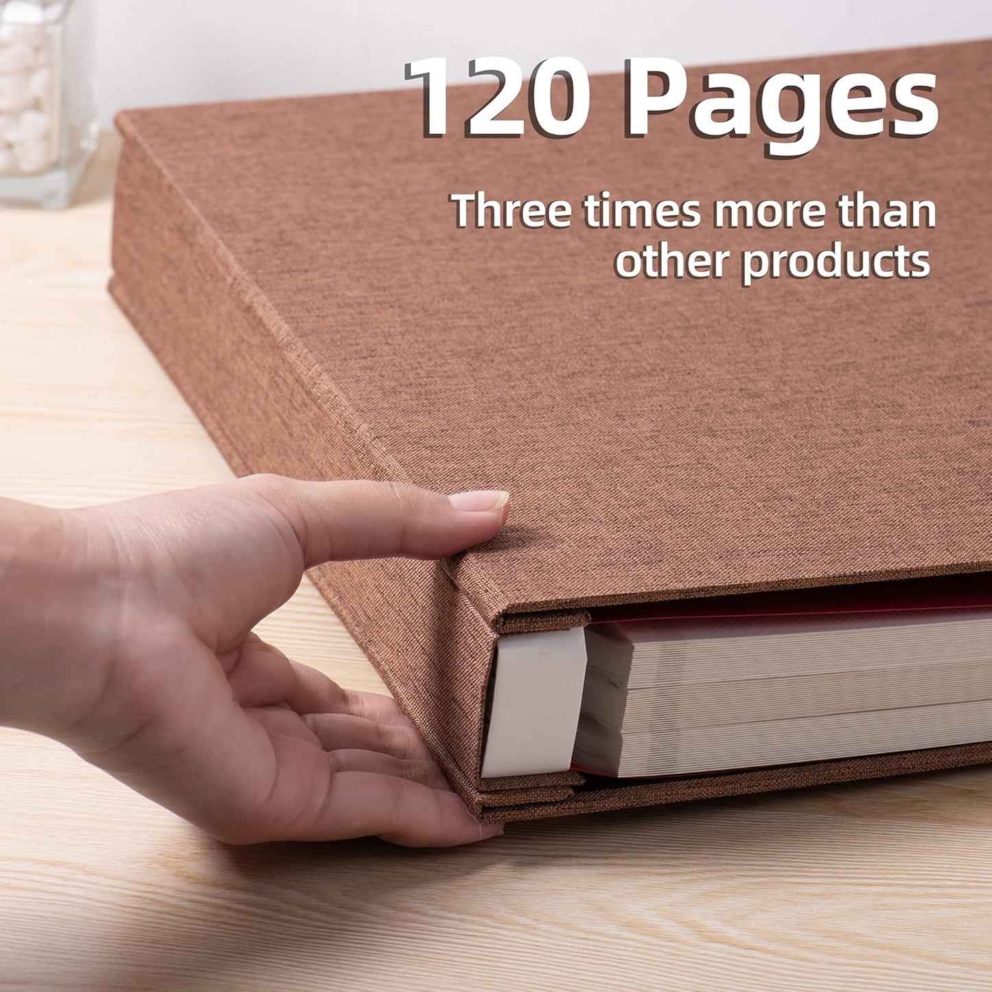 Large Photo Album Self Adhesive 4x6 8x10 10x12 Scrapbook Magnetic Album DIY Scrapbook Length 13 x Width 12.8 (Inches) 120 Sticky Pages Linen Cover DIY Photo Album(Brown)
