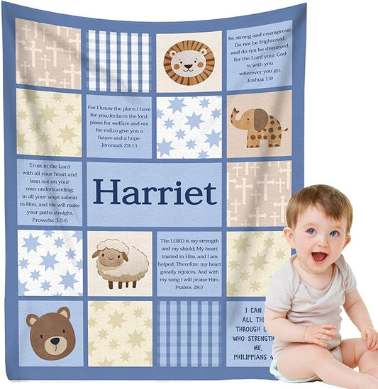 Personalized Baby Blankets with Name Christian Gift for Baby Plush Baptism Blanket Scripture Quote Swaddle Bible Verse Blanket for Newborn Birthday Christmas Christening Godchild Gift