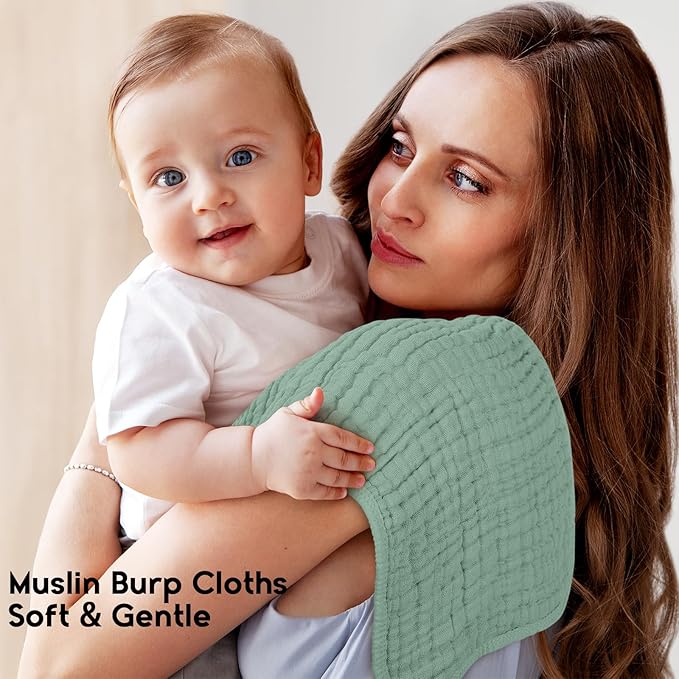 Muslin Burp Cloths for Baby 100% Cotton Burping Cloths for Boys Girls Large 20''X10'' Extra Soft and Absorbent 12 Pack - Gradient Green