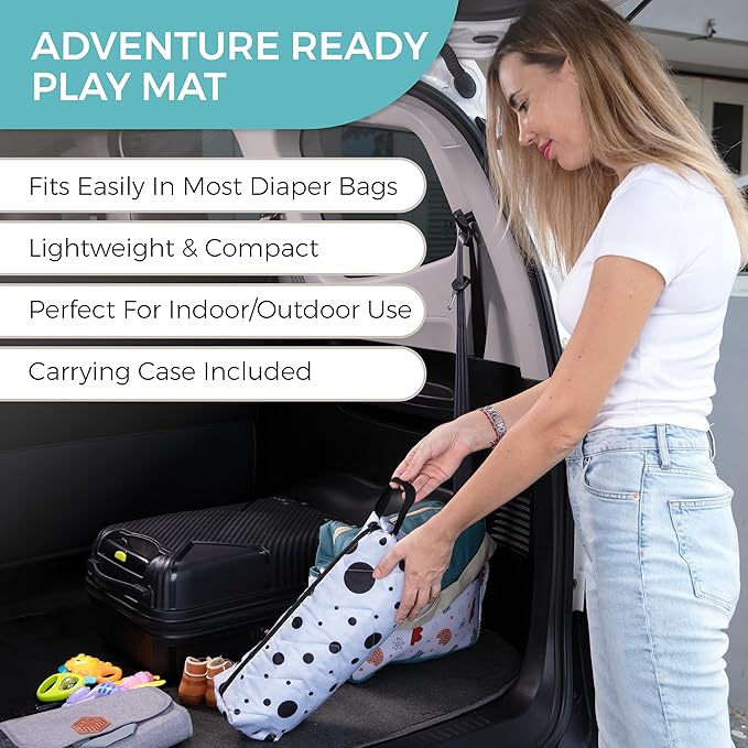 Travel Baby Play Mat for Babies 0-6 Months, Baby Play Mat, Newborn Travel Essentials, Tummy Time for Floor, Portable, Dots Pattern