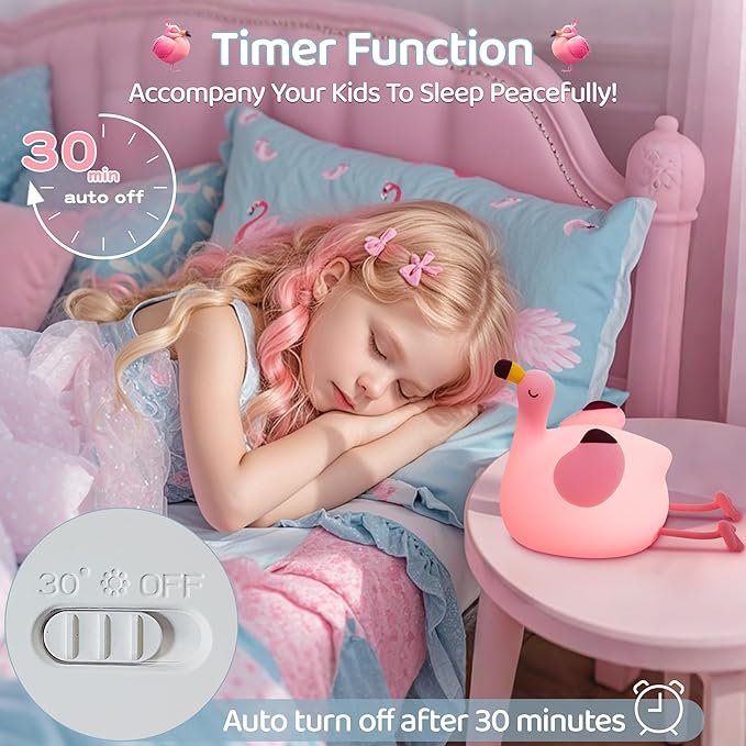 Flamingo Night Light for Kids,Pink Flamingo Gift, Silicone LED Squishy Animal Lamp,Dimmable/Timer Nursery Nightlight for Baby, Rechargeable Touch Bedside Lamp, Bedroom/Dorm Decor,Girls Gifts