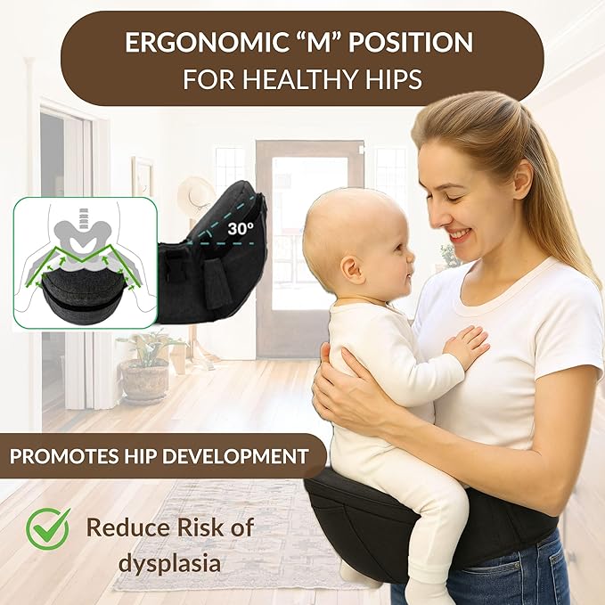 Baby Carrier with Hip Seat – Adjustable Waistband, Safety Harness & Storage Pockets – Detachable Shoulder Strap – Foldable Design for Newborns & Toddlers – Comfortable & Compact