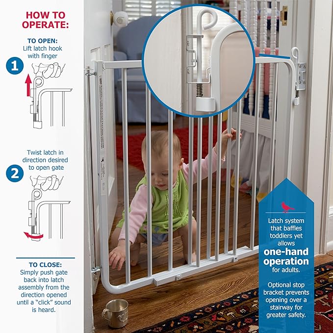 Cardinal Gates MG15 Auto-Lock Baby Gate for Stairs- Adjustable Indoor Dog Gate - Made of Aluminum to Ensure Kids & Pets Safety - 26.5 to 40.5 Inches Wide - White - USA Based Company
