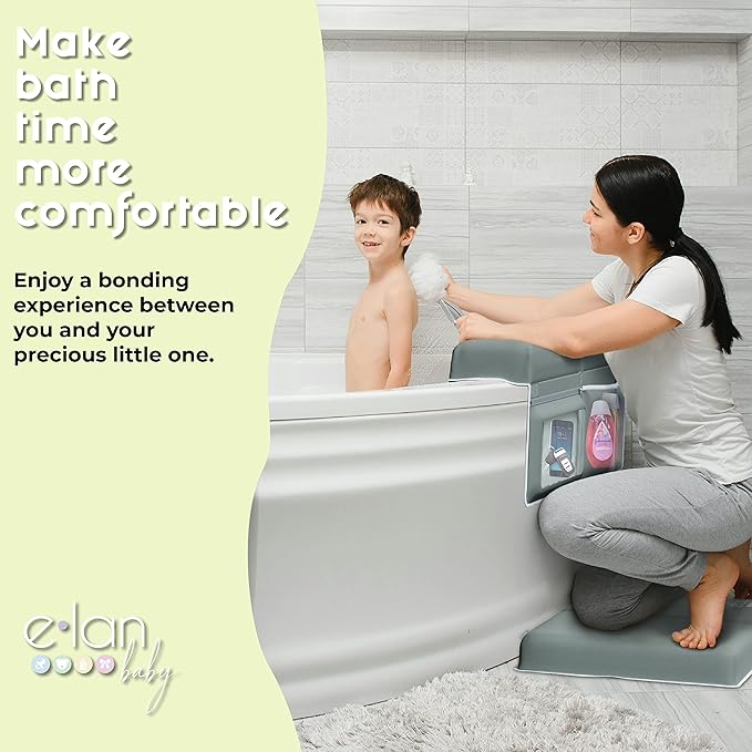 Comfortable Baby Bath Kneeler and Elbow Rest Pad Set - Kneeling Pad Bath Mat with 4 Toy Organizer Pockets,Non-Slip Baby Bathtub Mat, Waterproof and Easy to Clean