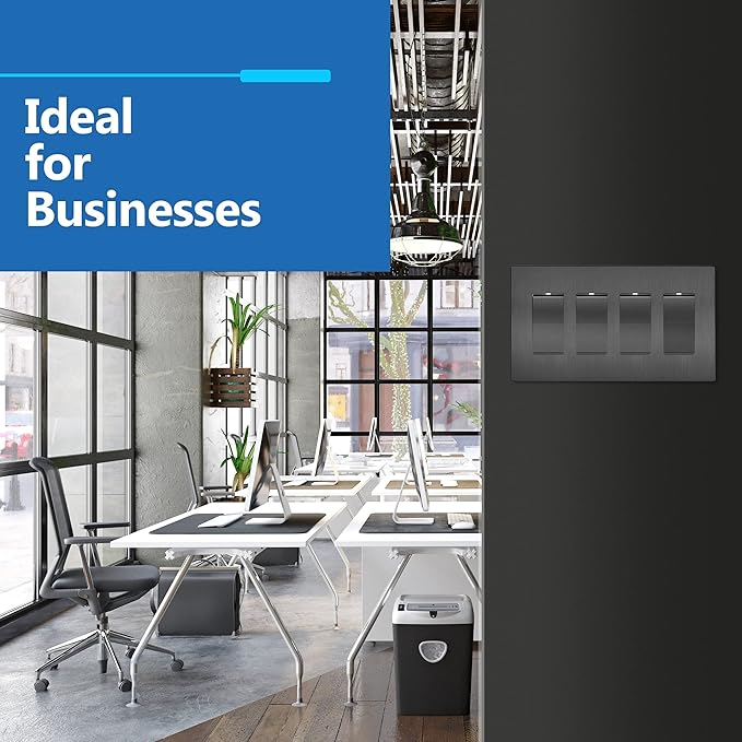 LIDER Brushed Finish Decorator Switch Cover, Screwless Wall Plate, Mid-Size 4-Gang 4.88" x 8.58", Unbreakable Polycarbonate Thermoplastic, UL Listed, LSWP-34M-BSG, Brushed Space Gray