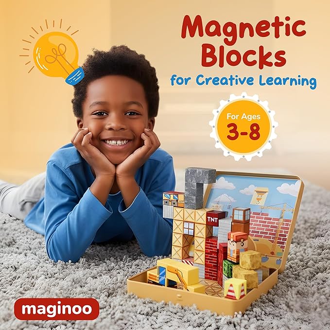 49PCS Mini Magnetic Blocks Construction Set – STEM Building Toys for Toddlers, Travel Magnet Cubes with Portable Iron Box, Creative 3D Construction Play for Kids Ages 3–8, Boys & Girls