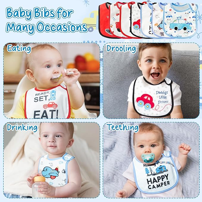 7Pcs Cotton Waterproof Baby Bibs Hook Loop Closure Newborn Bib Keepsake Baby Gift for Drooling Feeding Eating