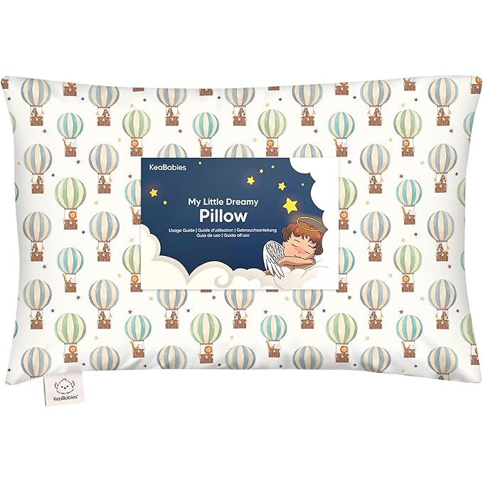 Toddler Pillow with Pillowcase - 13x18 My Little Dreamy Kids Travel Bed Pillows for Sleeping, Organic Cotton Small Pillowcase, Soft & Breathable, Machine Washable, Toddlers 2-5 (Hot Air Balloon)