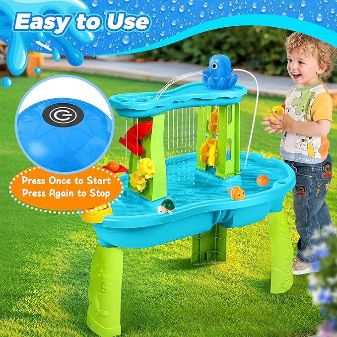 Water Table Pump Octopus, Cordless Rechargeable Pump for Water Tables with Magnetic Mounting, No Drill Installation, Durable Outdoor Water Play Accessories for Kids & Toddlers (Blue)