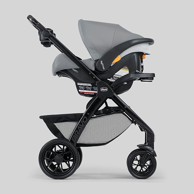 Chicco Bravo LE ClearTex Trio Travel System, Bravo Primo Quick-Fold Stroller with Chicco KeyFit Max ClearTex Infant Car Seat, Car Seat and Stroller Combo | Atlas/Grey