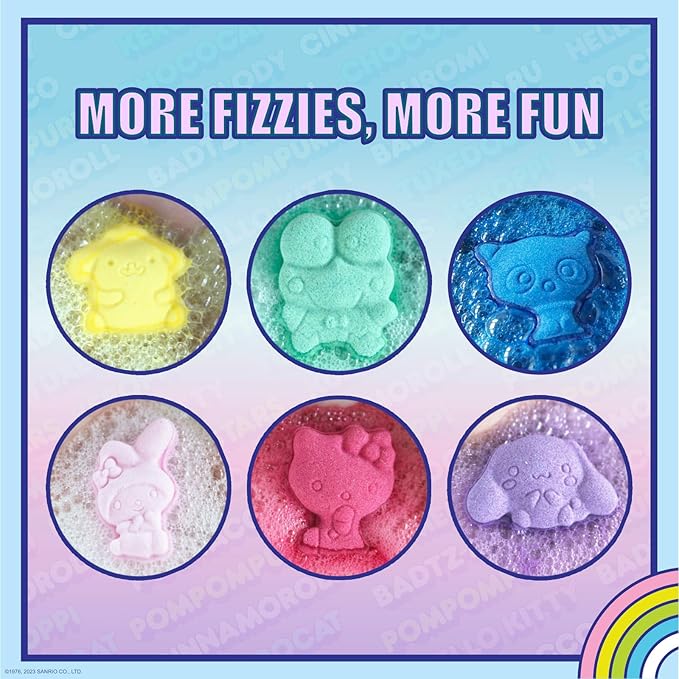Hello Kitty and Friends Bath Bombs Set, 6 Piece, Bubblegum Scented - Ages 3+ Character Molded – Fun & Bright Colors - Bath Time Fun, Great Birthday Gifts, Stocking Stuffers, by Townley Girl