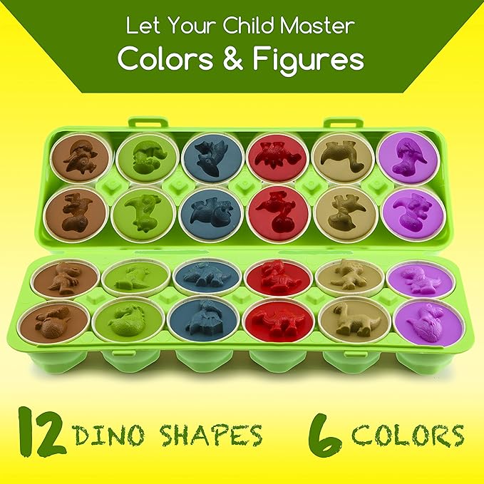 Play Brainy Dinosaur Egg Toys for Toddlers 3+ Montessori, 12 Pc Set, Geometric Egg Puzzle Toy, Early Learning & Educational STEM, Color Recognition, Sorting & Shape Matching, Fine Motor, Easter Gift