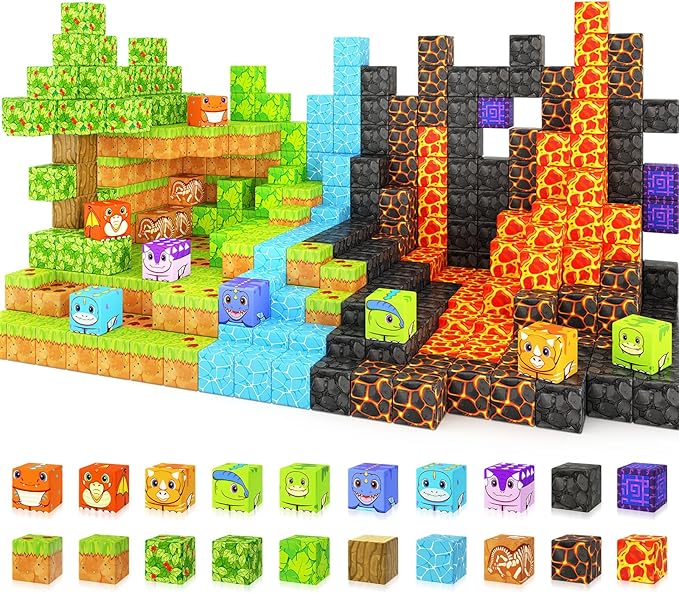 Dinosaur Toys Magnetic Blocks - Build Mine Magnet World Dinosaur Adventure Set, Magnetic Building Blocks Outdoor Toddler Toys for 3+ Year Old Boys & Girls, Creative Jurassic Scenes Kids Toy Games