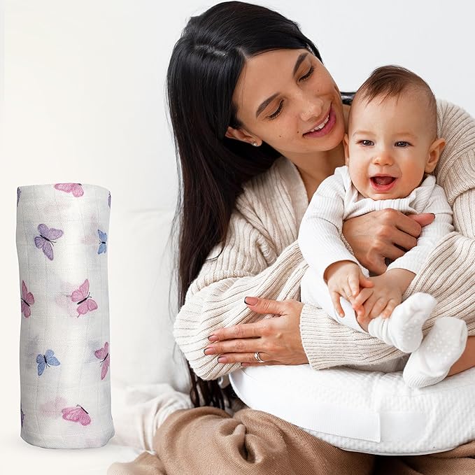 Muslin Baby Swaddle - Breathable Receiving Blankets for Newborn Baby, 70% Viscose derived from Bamboo, 30% Spandex, Imported