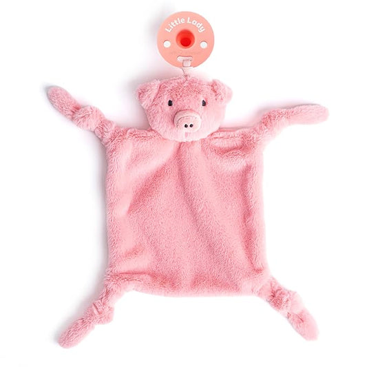 Pacifier Holder with Detachable Pacifier by Bella Tunno, Soft Animal Lovey Snuggle Toy Attaches to Teethers, Baby Gift for Newborn Boys and Girls, Babies 0+ Months, Pig