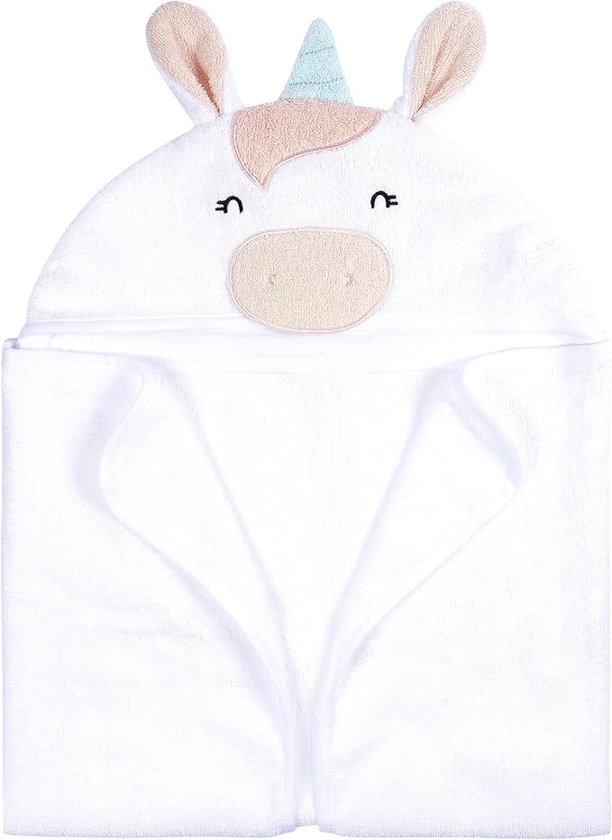 Gerber Baby 4 Piece Animal Character Hooded Towel and Washcloth Set, White Unicorn, One Size