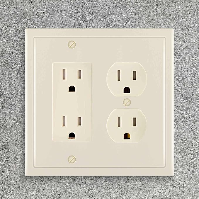 Henne Bery Modern Edge Decorative Wall Plate Switch Plate Outlet Cover, Durable Solid Zinc Alloy (Decorator/Duplex, Light Almond)