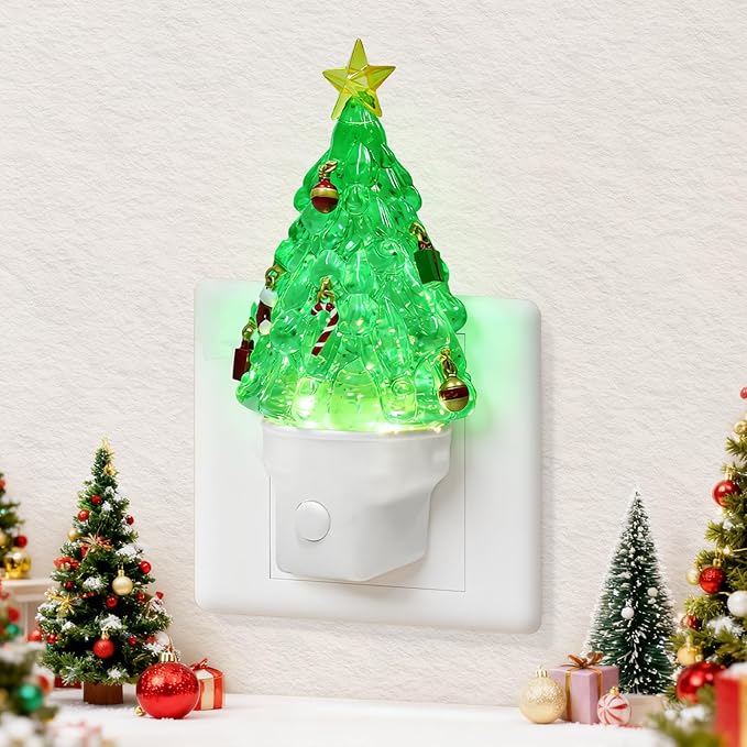 Christmas Tree Night Light Plug into Wall Swirling Glitter USB Portable Christmas Decorative Night Light Decoration for Kids Adults Bedroom Kitchen Living Room Holiday Decor (Tree)