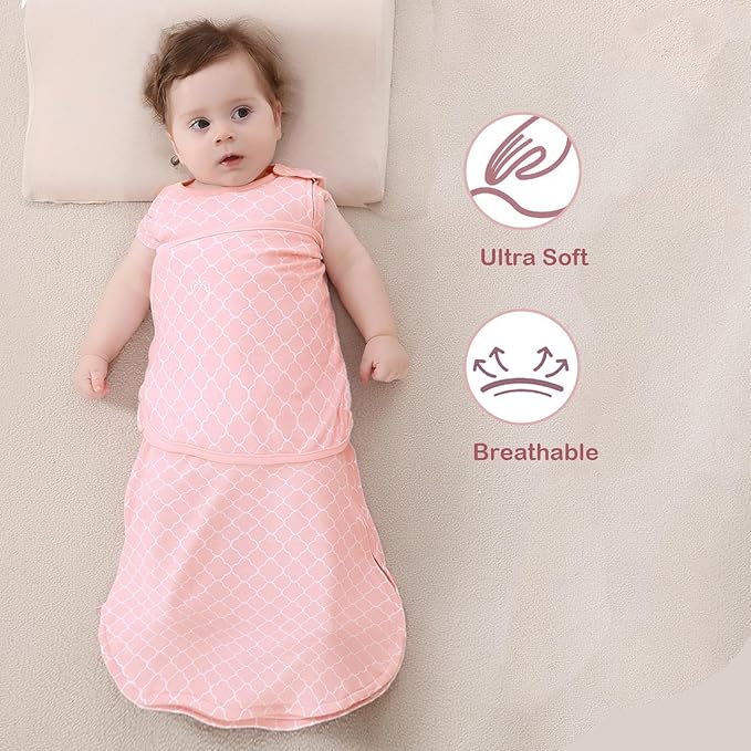 Baby Swaddle,Sleep Sack 6-12 Months,Adjustable WearableTransition Blanket,Miracle Swaddles for Babies Large,100% Cotton(Pink)