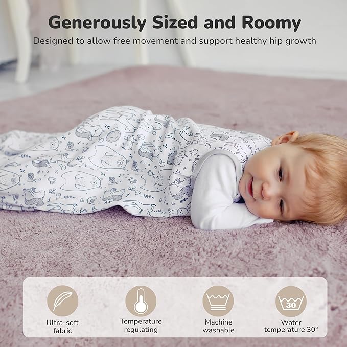 Baby Sleep Sack 1.0 TOG, Organic Cotton Baby Wearable Blanket with Two-Way Zipper, Swaddle Transition Baby Sleeping Bag, All-Season Sleep Sack for Newborn Infant Toddler Boy Girl, 12-18 Months, 1-Pack